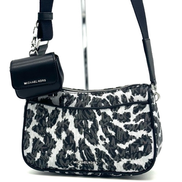 Michael Kors Jet Set Medium Leopard Logo Crossbody Bag W Case for Apple AirPods - Picture 1 of 11